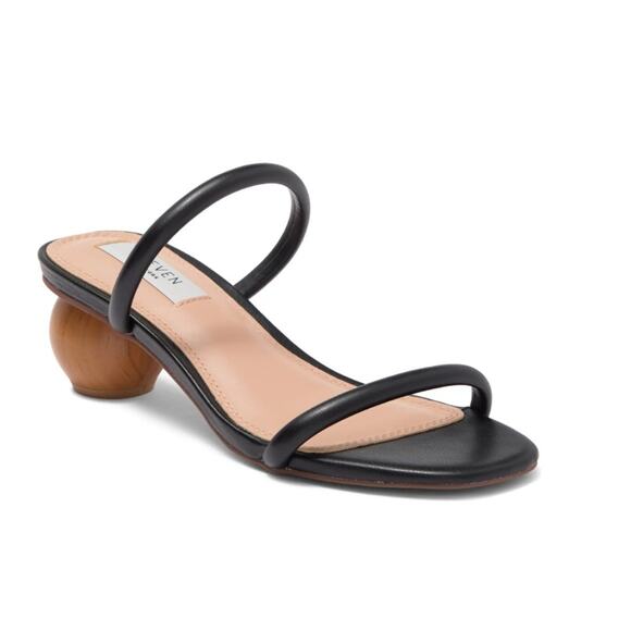 Steven New York Bala Minimalist Black Strappy Sandal Sz 7 Architectural Heel New - Picture 1 of 7